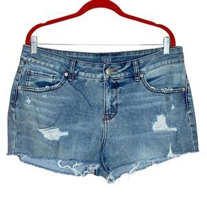Time and Tru Distressed Denim Cutoffs Fringed Hem 5 Pocket Design Womens 16
